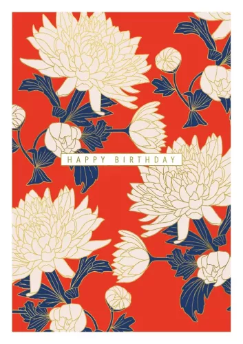 Large Floral On Red, Greeting Card