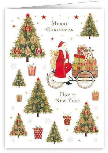 Merry Christmas, Biking Santa, Greeting Card