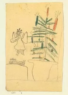 Christmas Tree with Christmas Angel and Train (1884), Postcard