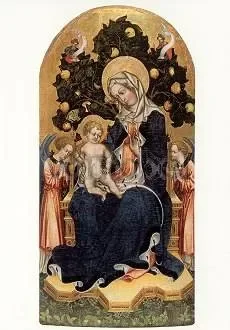 Enthroned virgin with Child, Adoring Angels and Prophets (c. 1420), Postcard