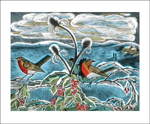 Robins & Holly by Angela Harding,  Greeting Card