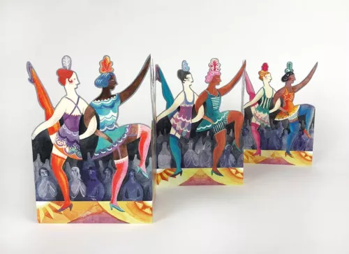 Cabaret Dancers die cut chain of cabaret ladies by Sarah Young, Greeting Card