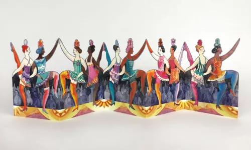 Cabaret Dancers die cut chain of cabaret ladies by Sarah Young, Greeting Card