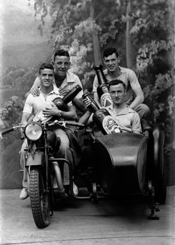 Four lads with their beers, Greeting Card