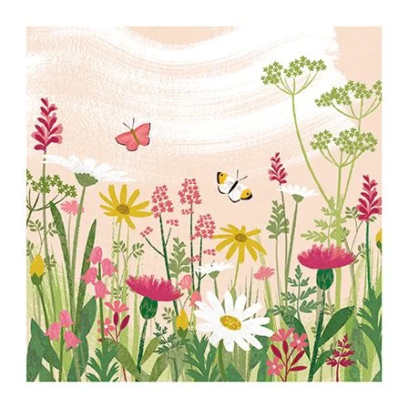 Meadow Flowers And Two Butterflies, Dubbelvikt Kort