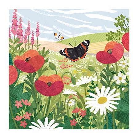 Meadow With Poppies And Foxgloves, Dubbelvikt Kort