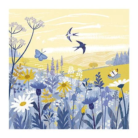 Blue Meadow With Two Butterflies, Dubbelvikt Kort
