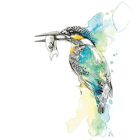 Watercolour Bird, Dubbelvikt Kort