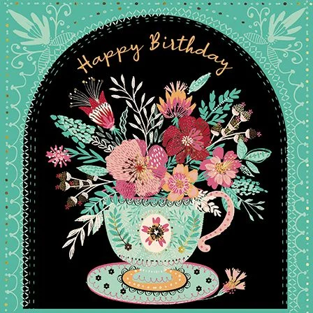 Teacup With Border, Dubbelvikt Kort