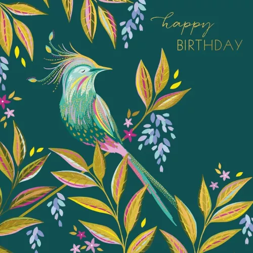 Green Tropical Bird On Branch, Greeting Card