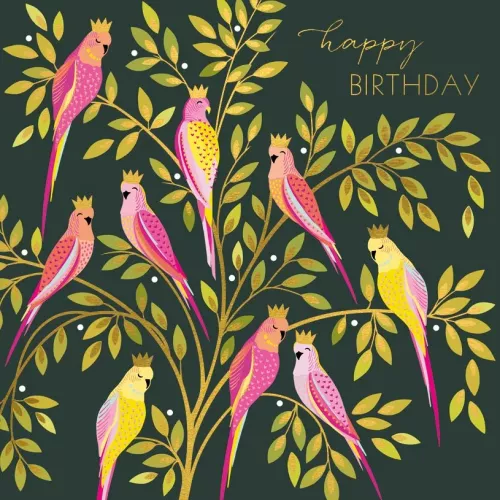 Pink Parrots In Crowns, Greeting Card