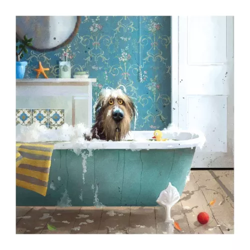 Dog In Bath, Greeting Card