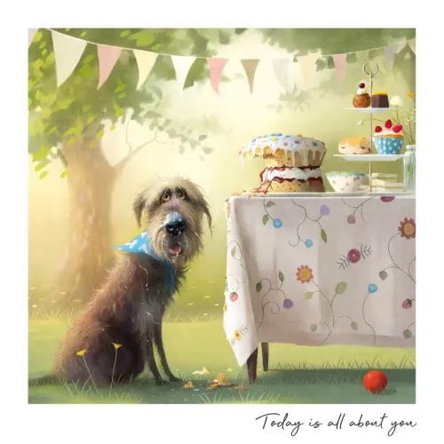 Dog & Cake Stand, Greeting Card