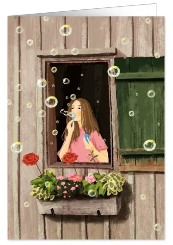 Girl Blowing Bubbles, Greeting Card