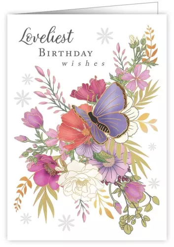 Flowers and Single Butterfly, Greeting Card