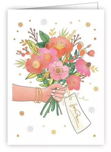 Hand Holding Bouquet of Flowers, Mini Card