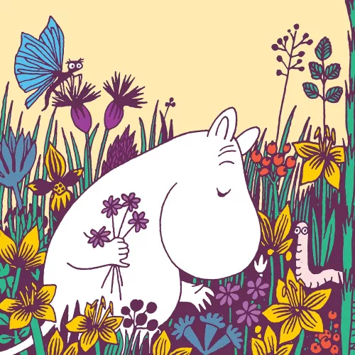 Moomin square picking flowers, Greeting Card