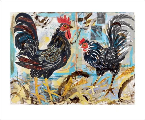 Black Cockerels, Greeting Card