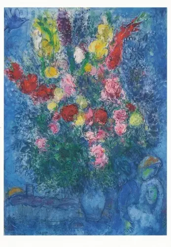 The Lovers' Bouquet on Blue Backdrop (1965), Postcard