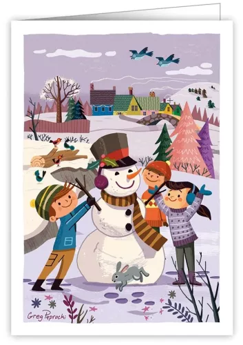 Children Building Snowman, Greeting Card