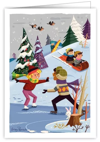 Ice-Skating And Sledding, Greeting Card