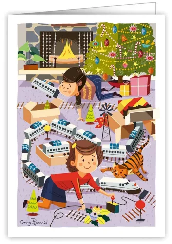 Children Playing With Model Trains, Greeting Card