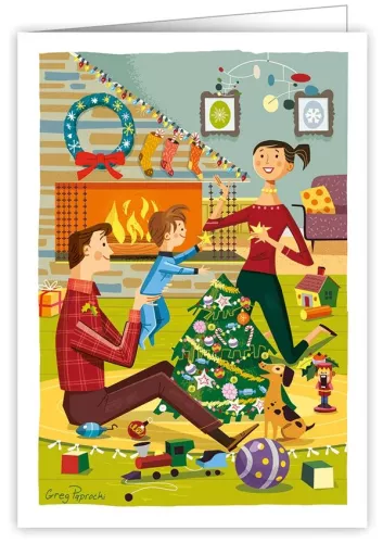 Family With Christmas Tree, Greeting Card