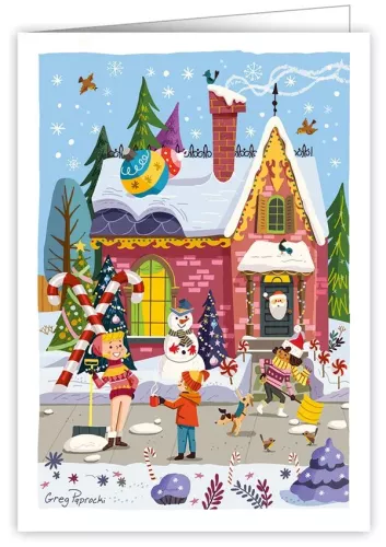 Festive House + Shoveling The Driveway, Greeting Card