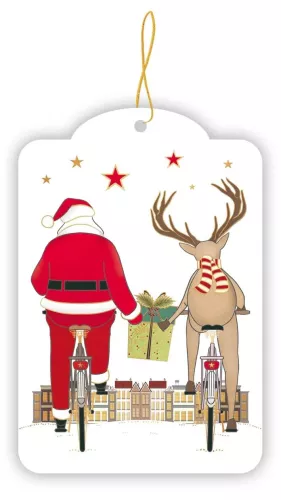 Santa and Reindeer On Bikes, Gift Tag Pack