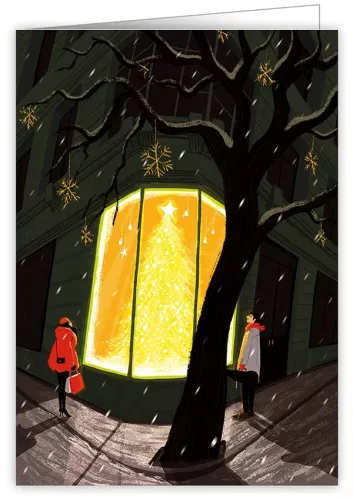 Lit Tree In Shop Window, Greeting Card