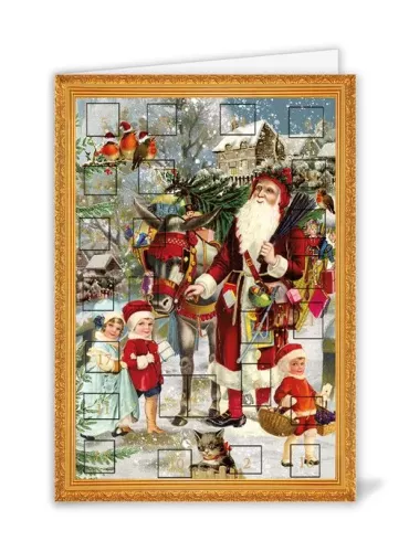 Santa With Donkey + Children, Advent Calendar