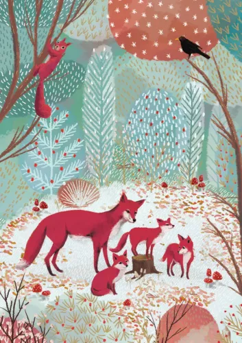 Fox Family in Forest, Standard Card