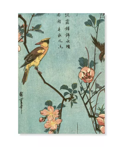 Birds, Camelias and Wild Roses, Utagawa Hiroshige, Greeting Card