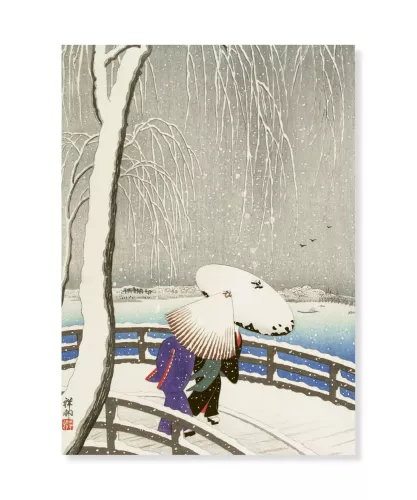 Two women in the snow, Ohara Koson, Greeting Card