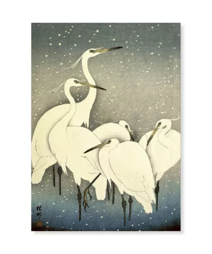 Egrets in snow, Ohara Koson, Greeting Card