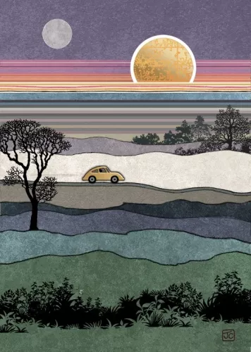 Car Sunset, Greeting Card