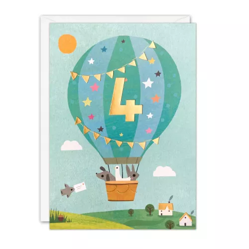 Age 4 Balloon Acorns Card