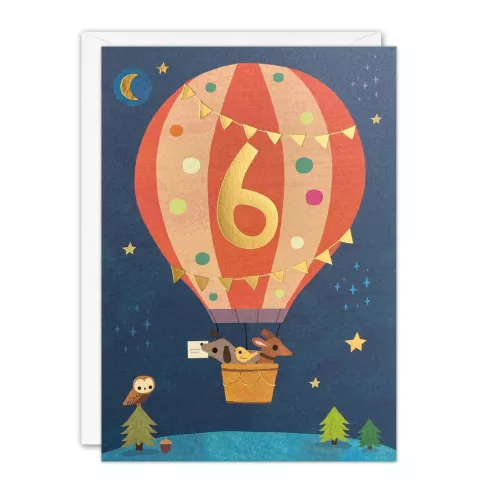 Age 6 Balloon Acorns Card