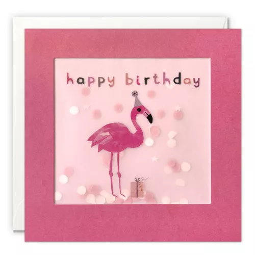 Happy Birthday Flamingo Grey Paper Shakies Card