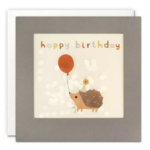 Happy Birthday Hedgehog Grey Paper Shakies Card