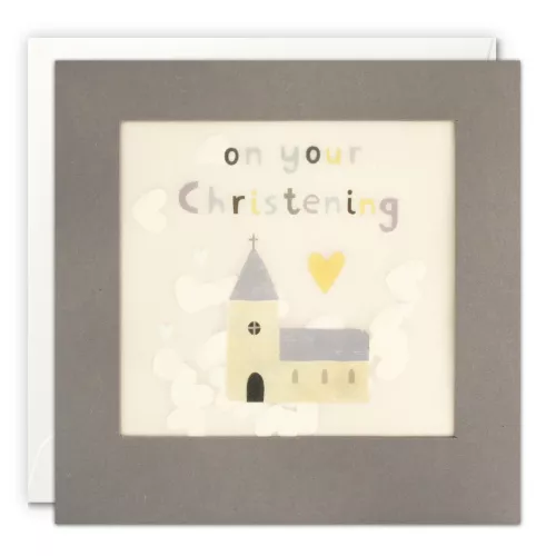 Christening Church Grey Paper Shakies Card