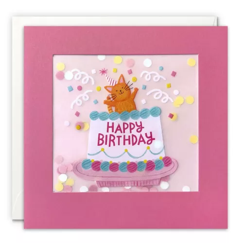 Cat in Birthday Cake Paper Shakies Card