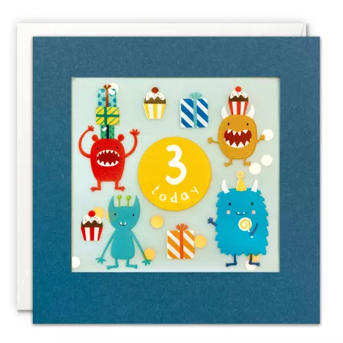 Age 3 Monsters Paper Shakies Card