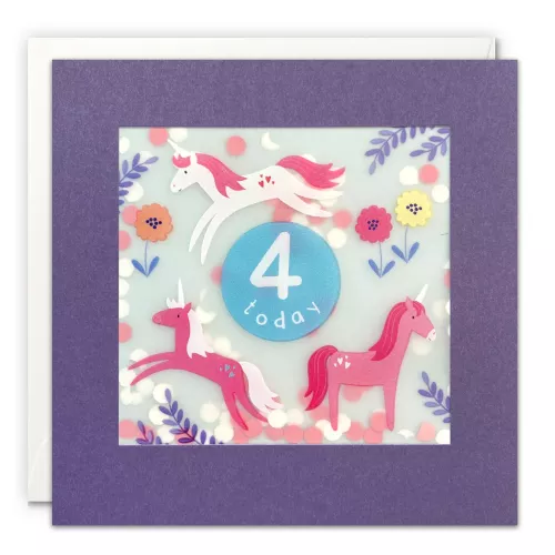 Age 4 Unicorns Paper Shakies Card