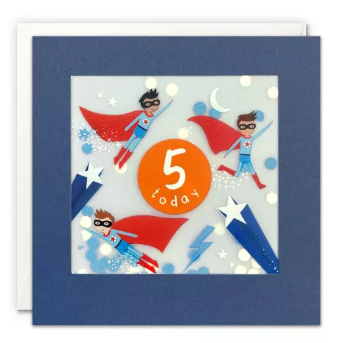Age 5 Super Hero Paper Shakies Card