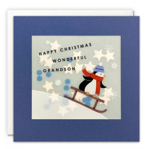 Grandson Penguin Christmas Paper Shakies Card