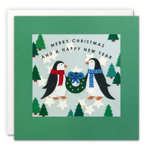 Two Penguins Christmas and New Year Paper Shakies Card