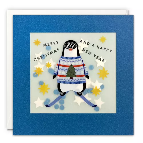 Skiing Penguin Christmas and New Year Paper Shakies Card