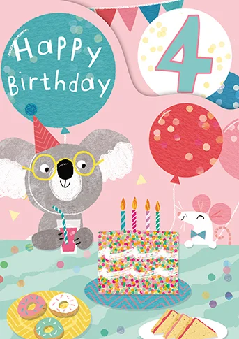 Age 4 Zoo Bop! Party Tea Z-Fold, Greeting Card