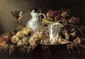 Still-life with Fruit, Jar and Silver Beaker (1648), Postcard